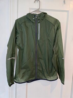 Lightweight Olive Green Hooded Windbreaker Jacket